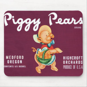 Mousepad Arte de rótulo de caixa de frutas vintage com porc