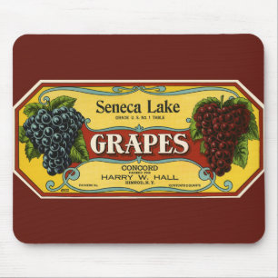 Mousepad Arte de rótulo de caixa de frutas vintage, uvas do