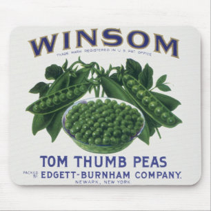 Mousepad Arte de rótulo de lata de legumes vintage, Ervilha