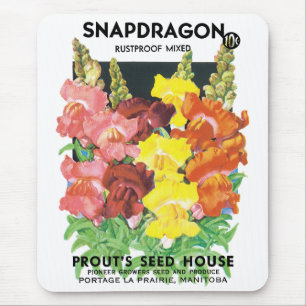 Mousepad Arte de rótulo de pacote de sementes vintage, flor