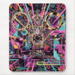 Mousepad Arte de Sala de Luxo Psicodélica Neon
