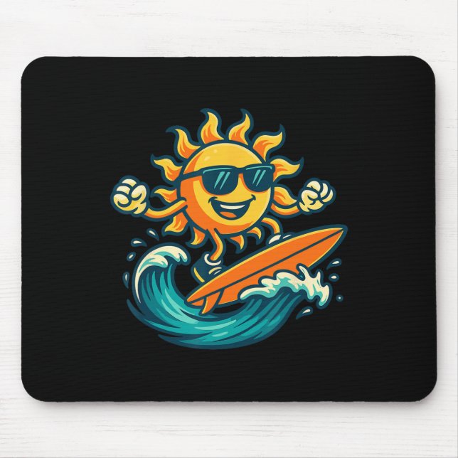 Mousepad Arte de Sol de Desenho Animado Surfando Onda de Pr (Frente)