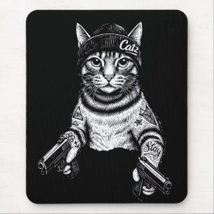Mousepad Arte de Tatuagem de Gato Gangster Kitty Legal de