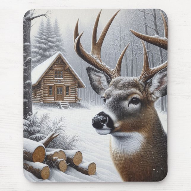 Mousepad Arte de veado de inverno/Bode (Frente)