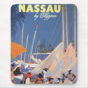 Mousepad Arte de viagem das Bahamas vintage, voe para Nassa