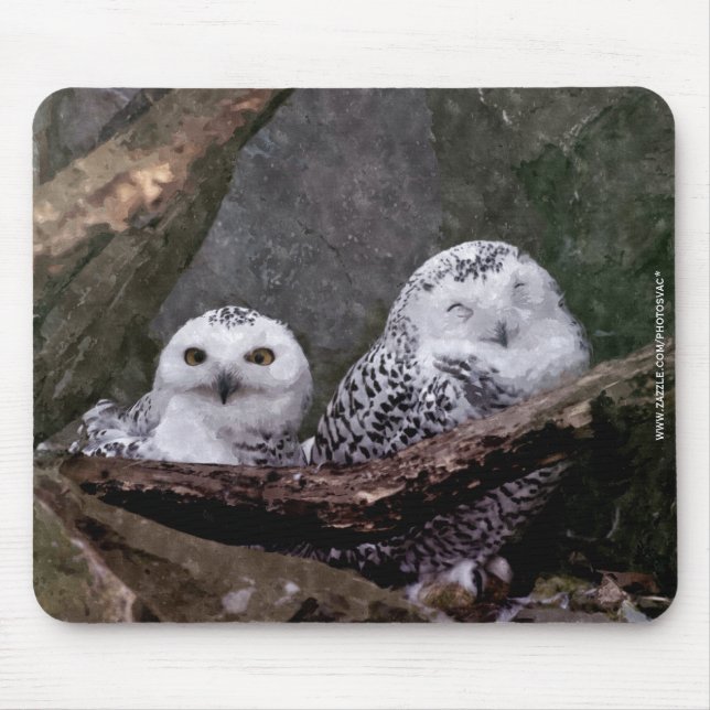 Mousepad Arte de vida selvagem da coruja-da-neve no bosque (Frente)