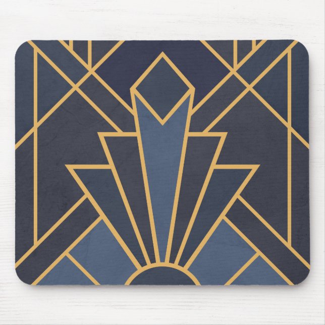 Mousepad Arte Deco inspiração em azul e ouro (Frente)