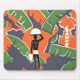 Mousepad Arte Deco Vintage de Viagem, Indígena na Selva Afr