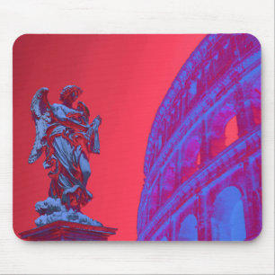 Mousepad Arte digital azul e vermelha de Colosseum e estát