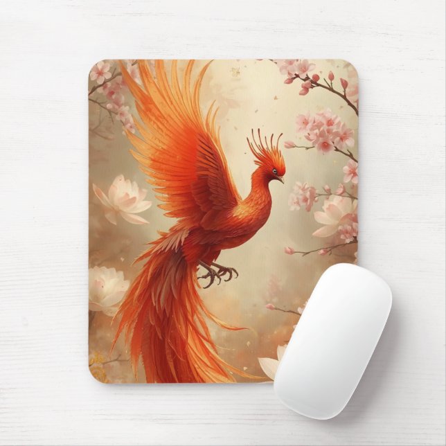 Mousepad Arte do Flor de Cereja Radiante Phoenix (Com mouse)