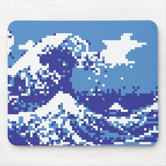 Mousepad Arte do pixel do bocado do azul 8 do tsunami do (Frente)