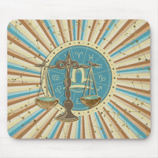 Mousepad Arte do zodíaco do Libra do vintage (Frente)