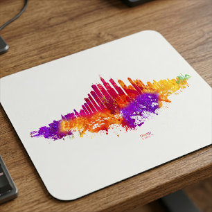 Mousepad Arte em Aquarela da Silhueta de Chicago em Fundo B