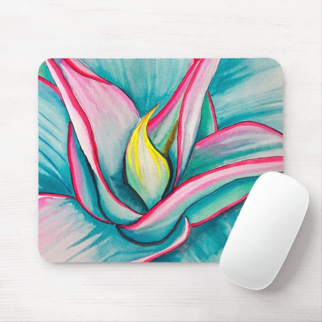 Mousepad Arte em aquarela de agave suculento  (Com mouse)