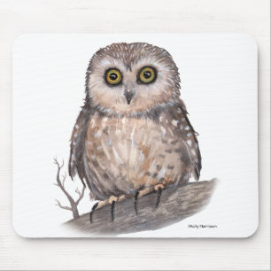 Mousepad Arte em Aquarela de Vida Selvagem da Coruja de Olh
