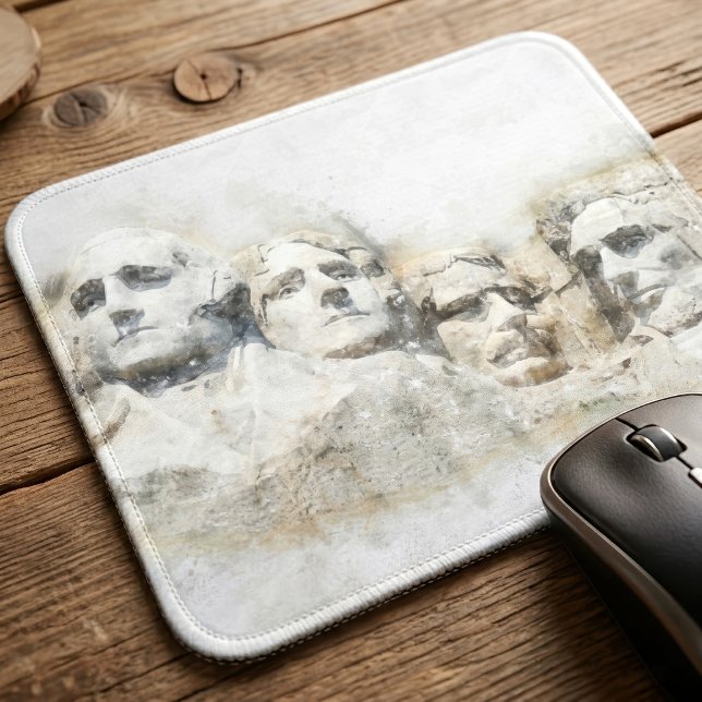 Mousepad Arte em Aquarela do Monte Rushmore Presidencial (Mount Rushmore Presidential Watercolor Art. Mouse Pad)