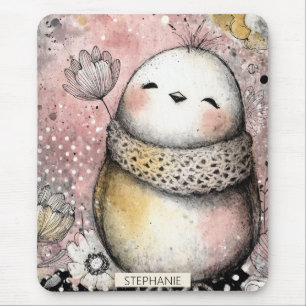 Mousepad Arte em Aquarela Floral de Coruja Caprichosa