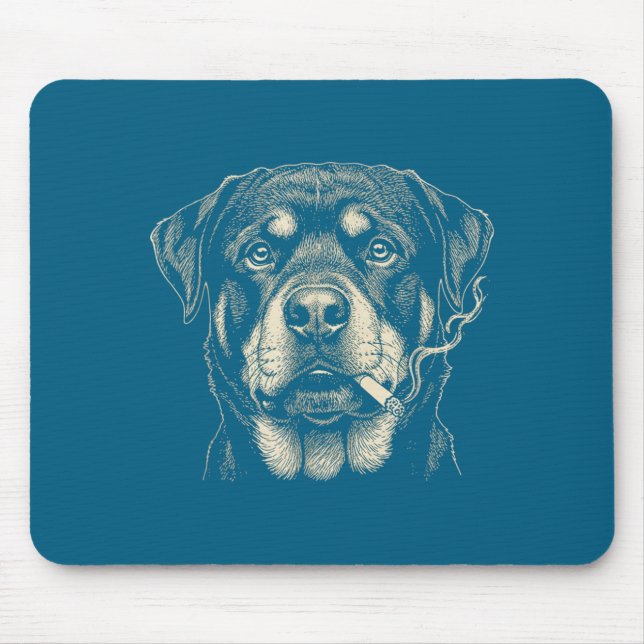 Mousepad Arte engraçada de Rottweiler fumando cigarro (Frente)