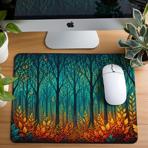 Mousepad Arte Fantasia da Floresta Azul Turquesa ao Luar