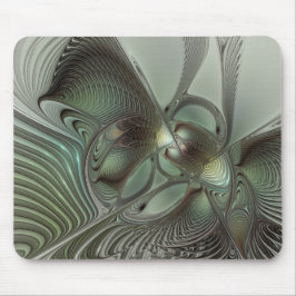Mousepad Arte Fantasia Fracional Verde Oliva Cinza Abstrato