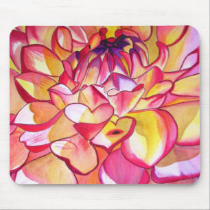 Mousepad arte fina aquarela de flor de dália rosa
