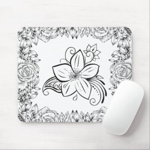 Mousepad Arte Floral, Beleza Monocromática