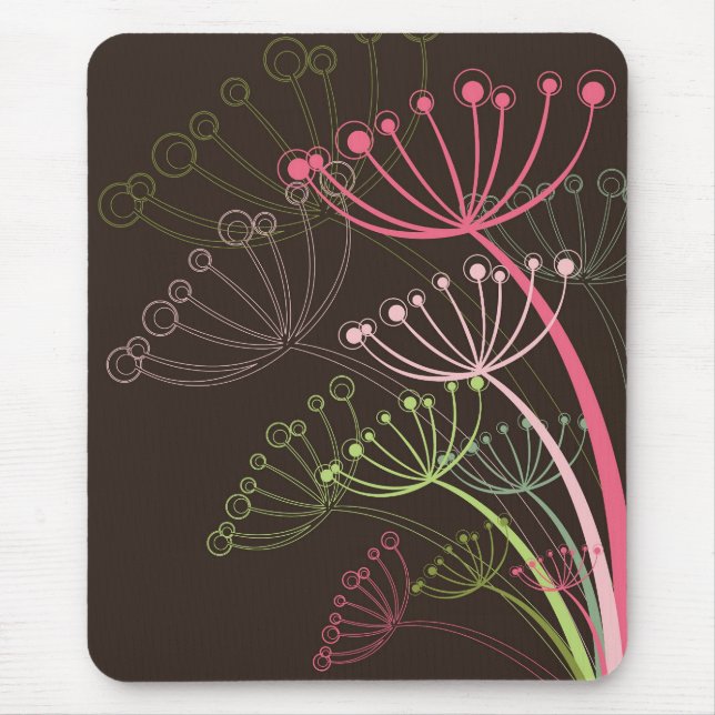 Mousepad Arte floral chique dos dentes-de-leão lunáticos (Frente)
