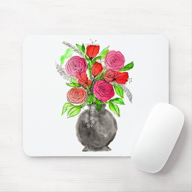 Mousepad Arte Floral com Abstrato de Aquarela Pintada À Mão (Com mouse)