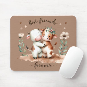 Mousepad Arte Floral de Abraço de Melhores Amigas Vaca Fofa