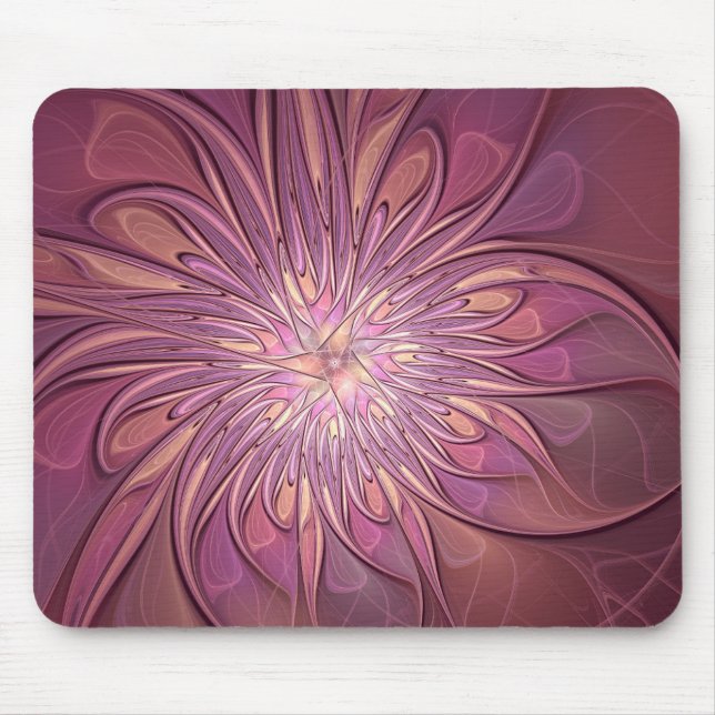 Mousepad Arte floral fractal moderno abstrato cores de baga (Frente)