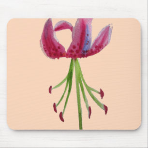 Mousepad Arte floral moderna de lírio rosa em aquarela