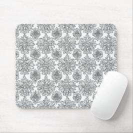 Mousepad Arte Floral Preta e Branca