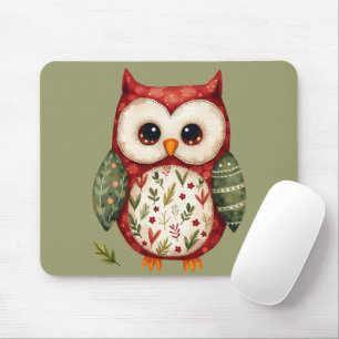 Mousepad Arte Folclórica Coruja em Patchwork Cottagecore