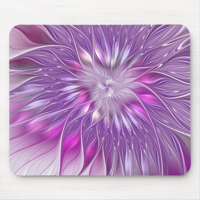 Mousepad Arte fractal abstrata da paixão da flor roxa rosa (Frente)