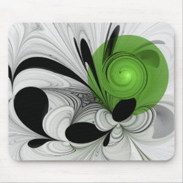Mousepad Arte fractal abstrata em preto e branco com verde