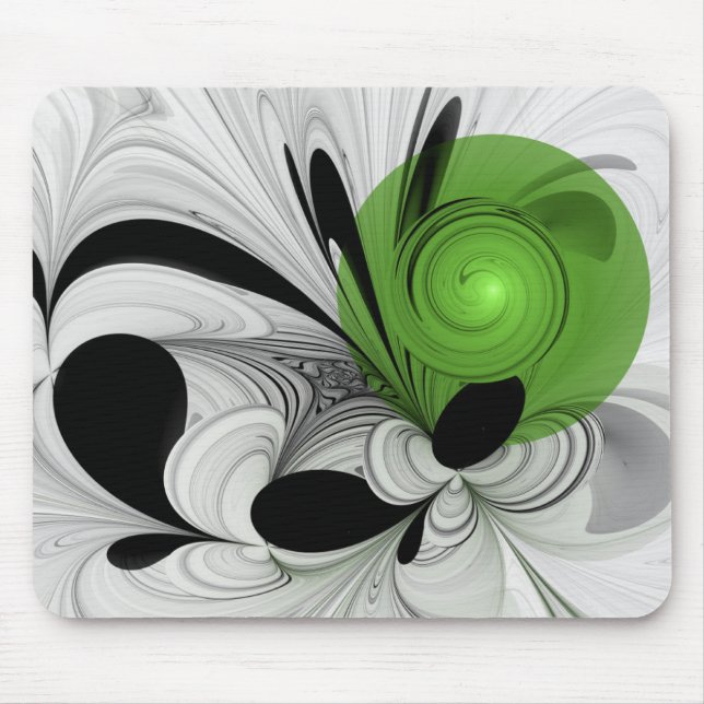 Mousepad Arte fractal abstrata em preto e branco com verde (Frente)