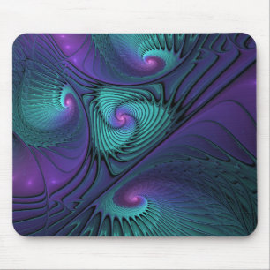 Mousepad Arte fractal abstrata moderna Roxo encontra Turque