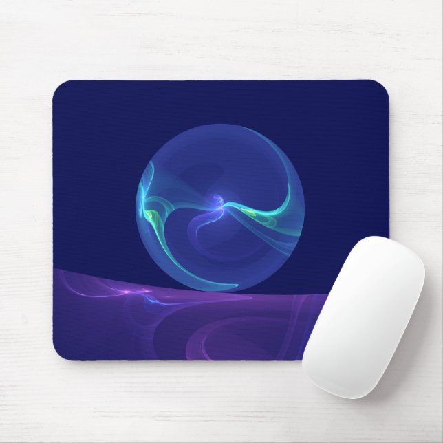 Mousepad Arte Fractal Abstrato de Sonho Azul Luminoso (Com mouse)
