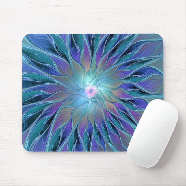 Mousepad Arte Fractal Abstrato de Sonho Roxo Azul (Com mouse)