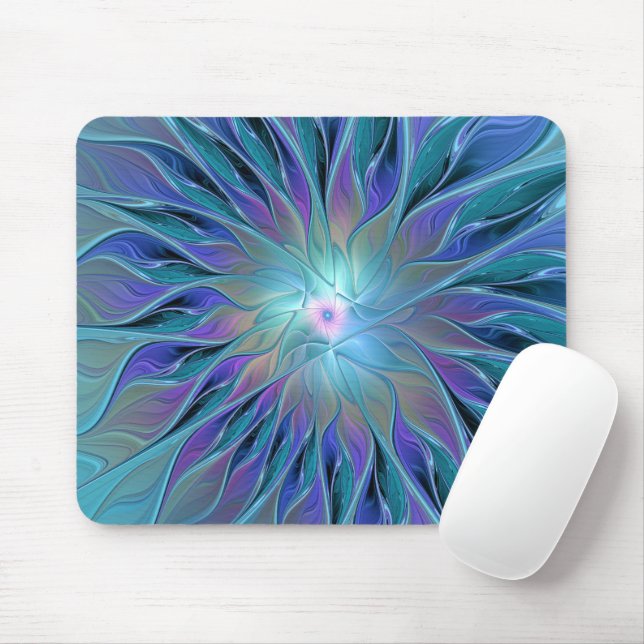 Mousepad Arte Fractal Abstrato de Sonho Roxo Azul (Com mouse)