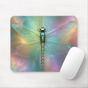 Mousepad Arte Fractal de Libélula Pastel Elegante,
