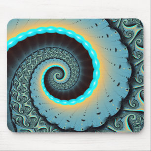 Mousepad Arte Fractal Espiral Azul Turquesa Laranja Abstrat