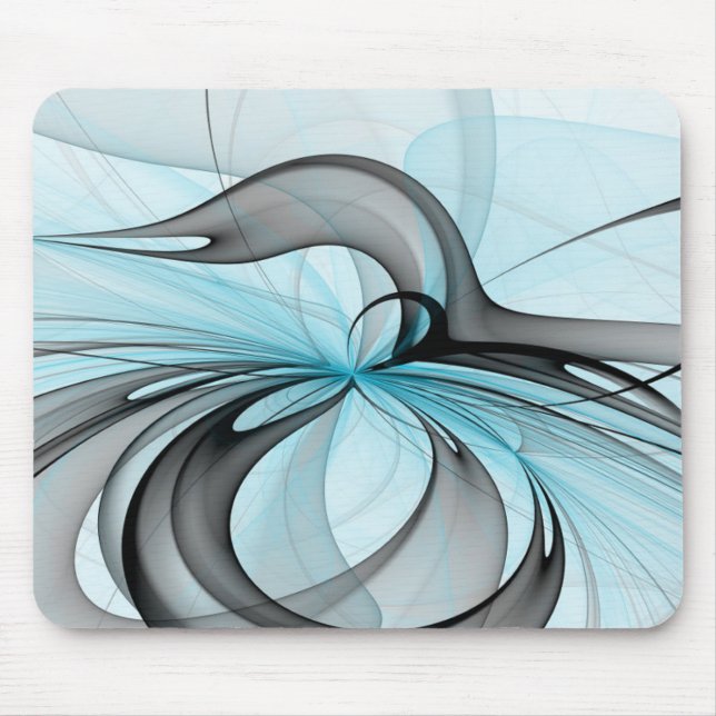 Mousepad Arte fractal moderna azul cinza antracito abstrata (Frente)
