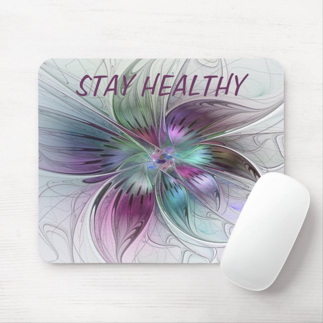 Mousepad Arte Fractal Moderna Floral Colorida Abstrato (Com mouse)