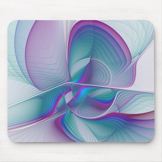 Mousepad Arte Fractal Turquesa Azul Cor-de-Rosa Moderna (Frente)