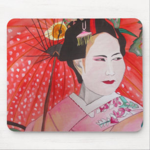 Mousepad Arte Geisha com Guarda-chuvas Vermelho