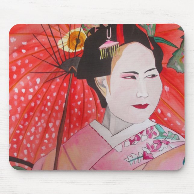 Mousepad Arte Geisha com Guarda-chuvas Vermelho (Frente)