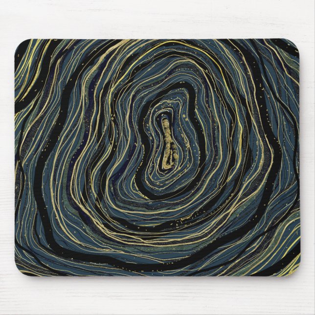 Mousepad Arte Glam Ondulação Dourada Azul (Frente)
