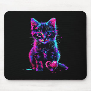 Mousepad Arte Glitch Luz Negra Divertida Gato Fofo Kitten V