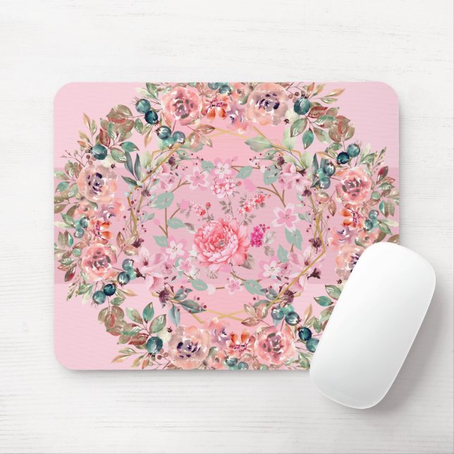 Mousepad Arte Gráfica Floral, Frita Floral Rosa (Com mouse)